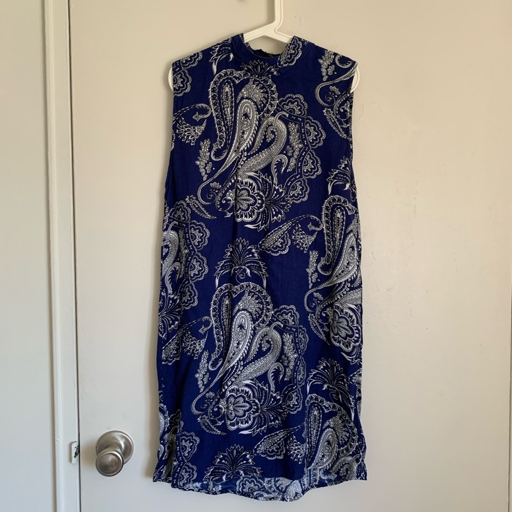 Blue paisley-print mini dress by Motel - size S